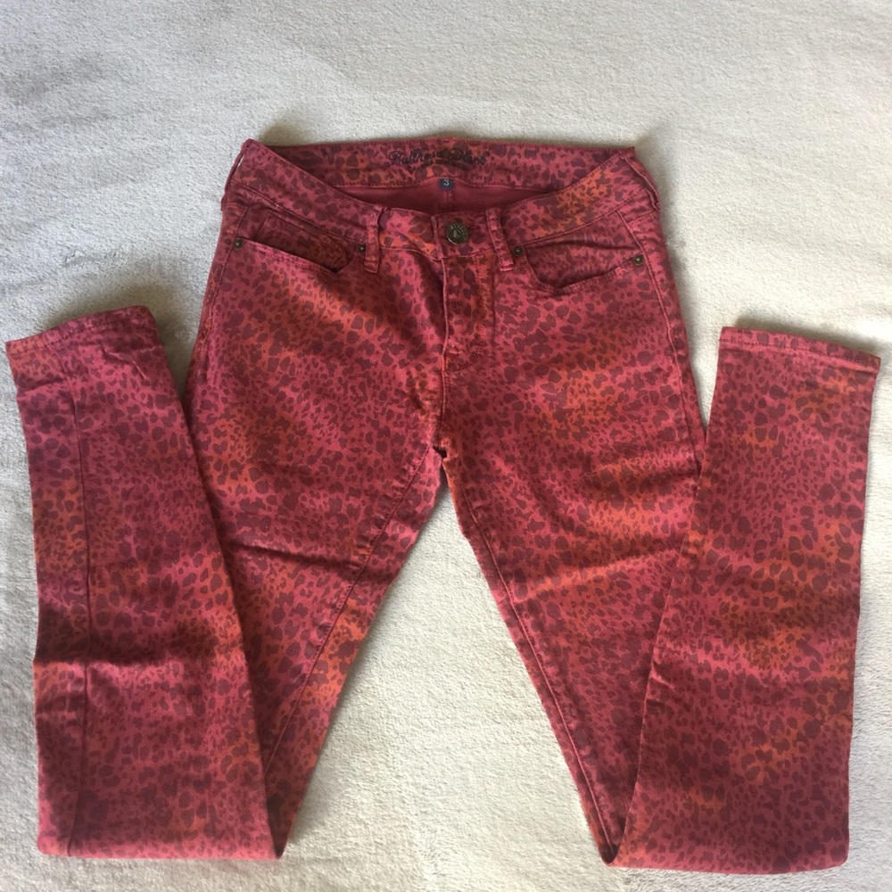 Bullhead Red Leopard Print Skinny Jeans